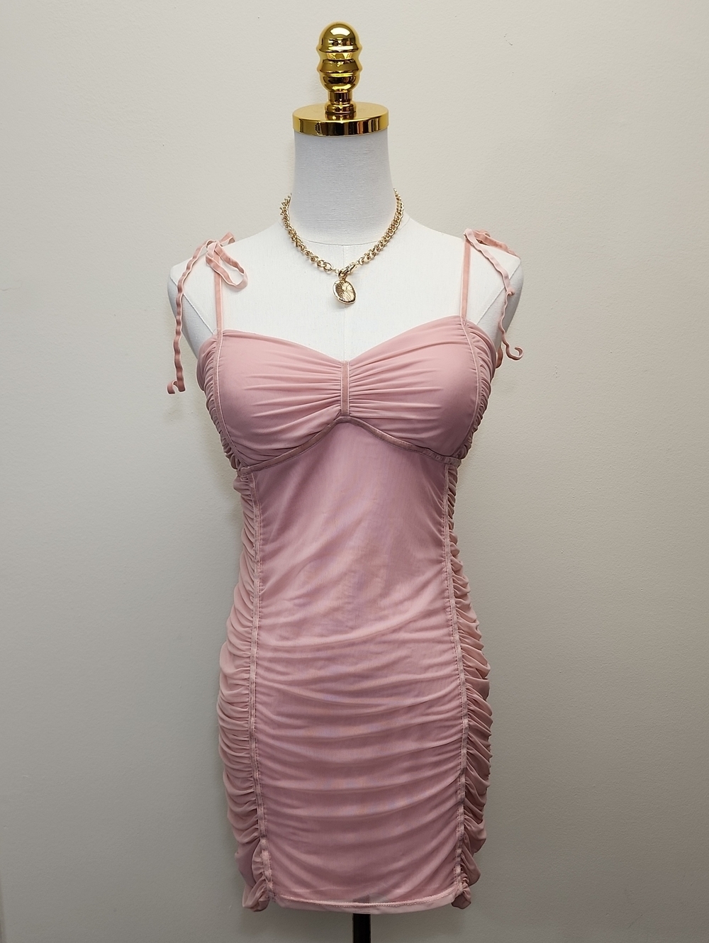 Blue Blush Pink Ruched Tie Shoulder Mini Dress Size Medium
